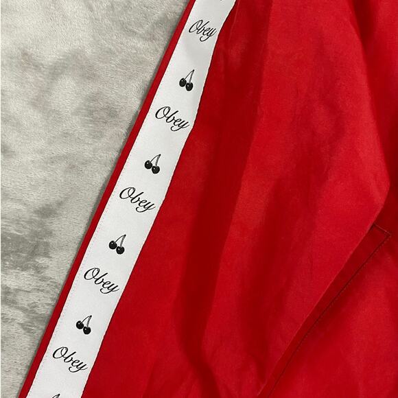 Women’s Obey Worldwide Cherry Windbreaker Full Zip Jacket Red Lightweight Coat - Picture 7 of 11